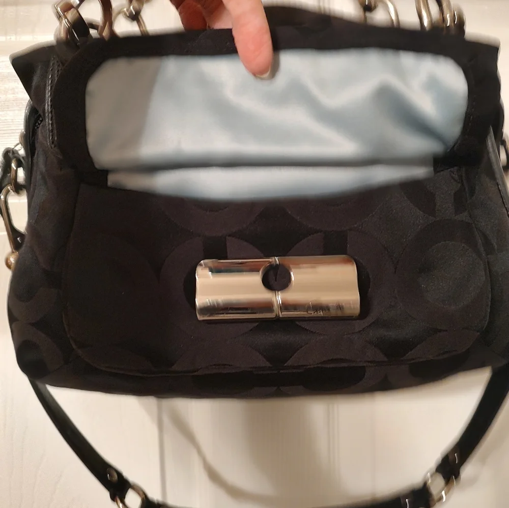 Coach Kristin OP Art Satchel In Black Signature C Canvas With Leather Trim